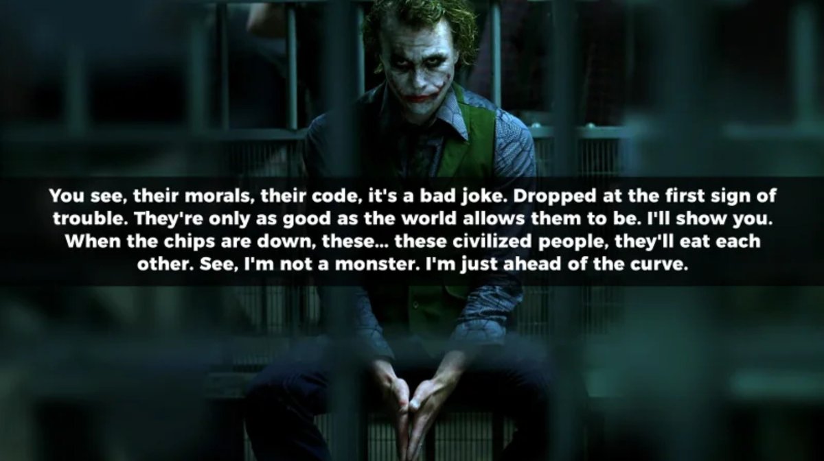 Caspercove's tweet photo. And, then, they'll fight among themselves. This guy is basically putting the Joker’s “when the chips are down” theory to a real-life test. Damn! This legend 😭 https://t.co/VfLTSJLcCI