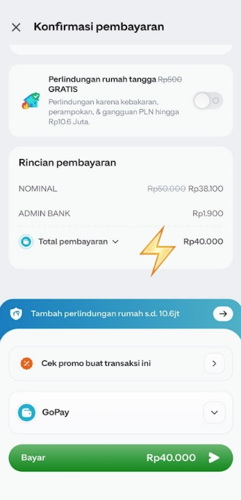 njet111's tweet photo. lumayan banget buat kebutuhan listrik bulan ini 😭 token PLN 50rb di GoPay cuma bayar 40rb, gak kena biaya admin juga 
#DISKONPLNDIGOPAY https://t.co/ABw10Cwogl