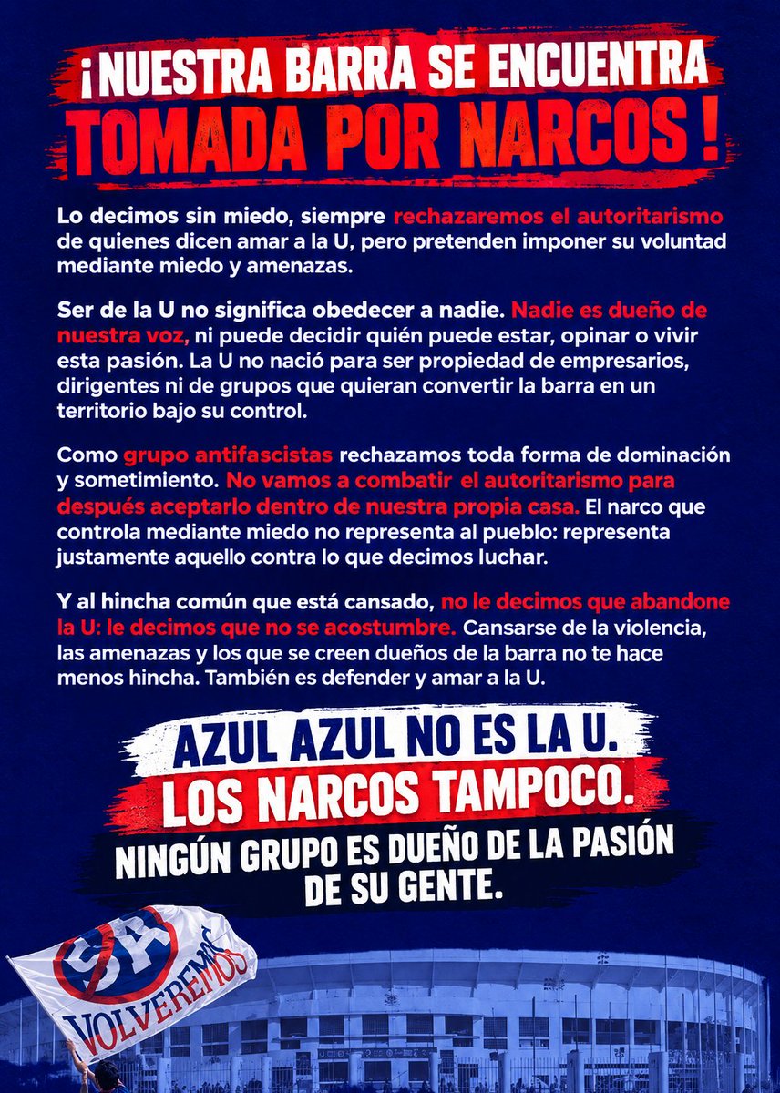 LagranjAntifa's tweet photo. AGUANTE LA U Y SU GENTE !!!
#VamosLaU https://t.co/8NInDXGEyh