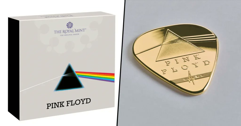 CanaldoRock's tweet photo. Pink Floyd lança palheta de ouro 18 quilates em parceria com a Royal Mint. #Rock🤘 https://t.co/daprb298EI https://t.co/PkCaHAM1kV