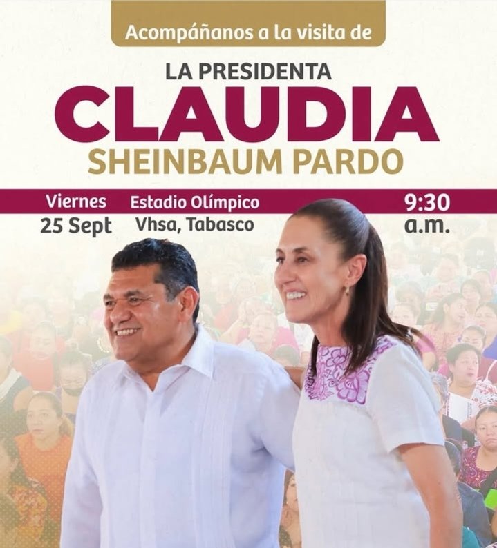 GacetaBusiness's tweet photo. Este viernes 25 de Septiembre acompañemos a la Presidenta @claudia_shein así rendición de cuentas por Tabasco https://t.co/5FIHK07PZ1