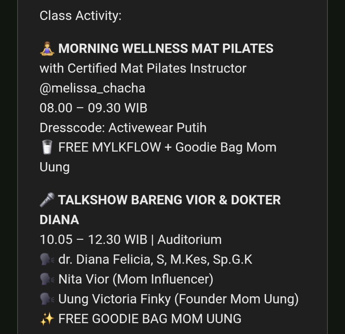 pistahsyo's tweet photo. ada yg mau ikut pilates dan seminar parenting sm MOM UUNG gaaa buat mutual aku yg cewe???

lokasinya di sekitaran bandara Soetta ya. buat 1 orangg (slot aku)

dm aja yaaa🥰🥰 https://t.co/LevAy8SwSi
