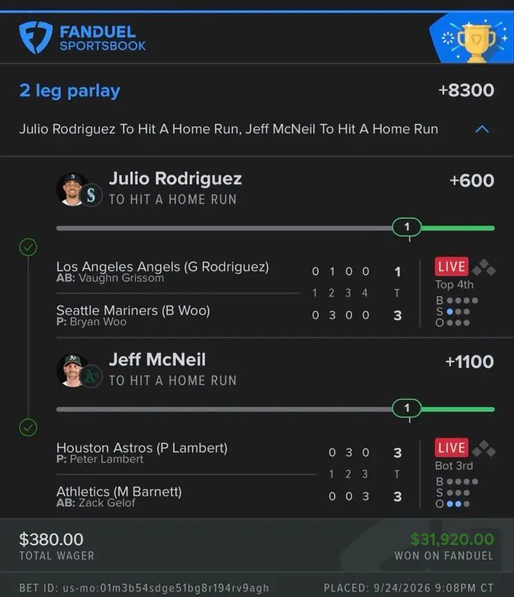 Wilsontips__'s tweet photo. CASHHHHHH THE HR✅✅✅

Julio Rodriguez🔥
Jeff McNeil 🔥

I am absolutely red hot right now 🔥

Catch all my plays ⬇️❤️
https://t.co/67WOopEGH6 https://t.co/4O0xPnMqTy