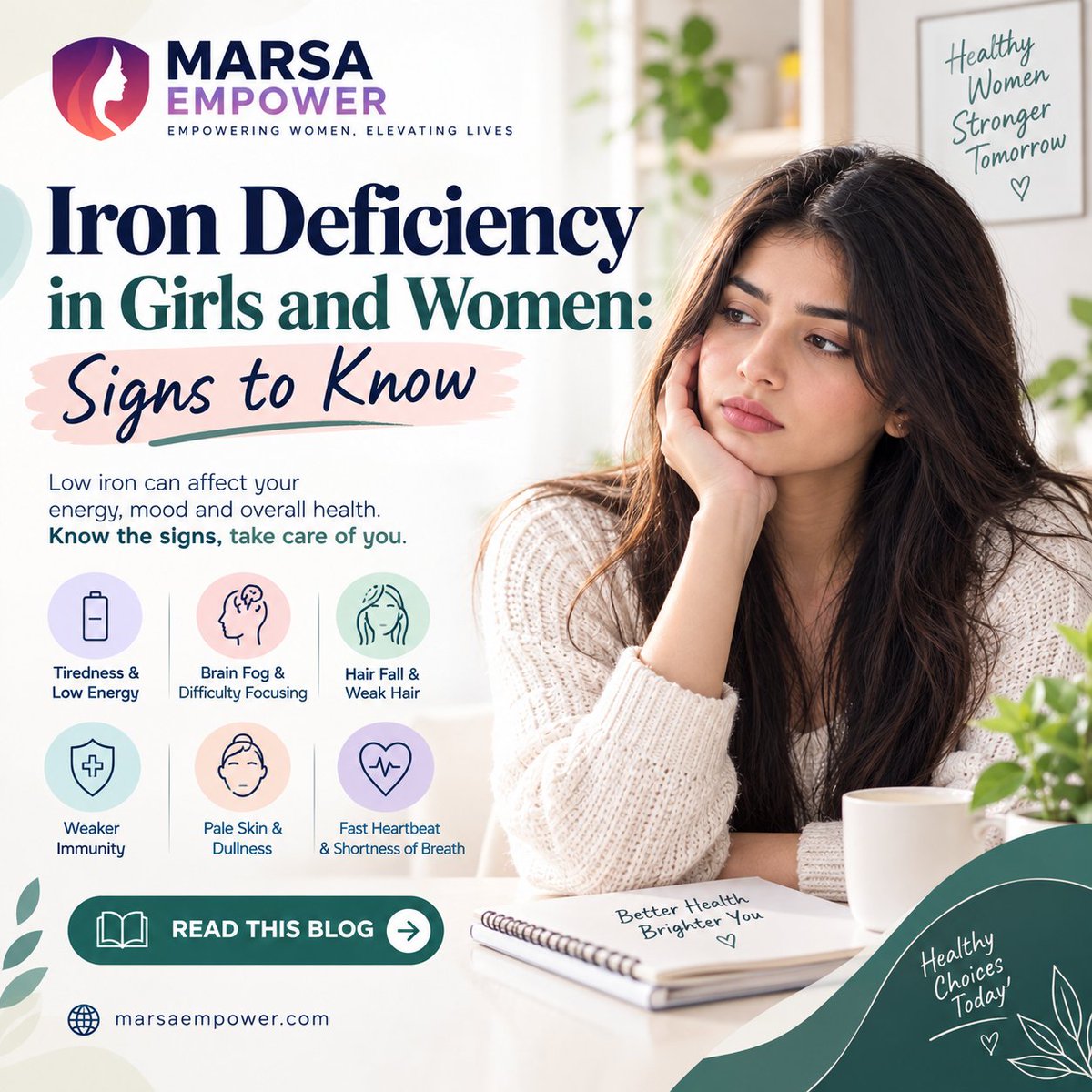 marsaempower's tweet photo. Iron Deficiency in Girls and Women: Signs to Know

1 in 3 women worldwide has iron deficiency and a normal haemoglobin test doesn't rule it out. Here's what to know. 🩺

Read Full Blog 👇
 https://t.co/iJp7kYfIzM

#MarsaEmpower #IronDeficiency #WomensHealth https://t.co/Q2aXPS1m7E