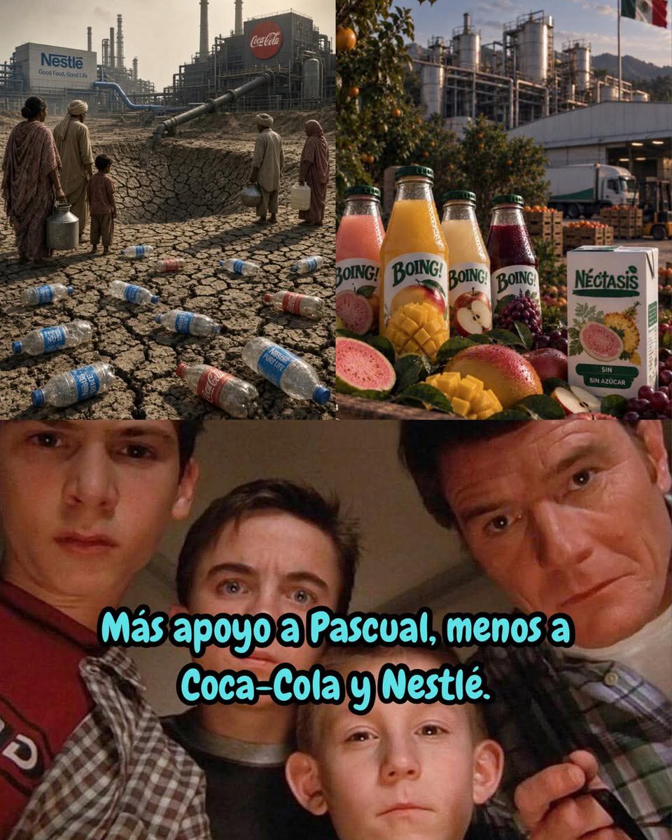 En_jupiter_'s tweet photo. Ante la preocupación por el uso del agua de Coca-Cola y Nestlé en regiones que enfrentan estrés hídrico, cada vez más personas están volteando a ver alternativas mexicanas

Entre ellas aparece Pascual Boing, una empresa nacional que opera bajo un modelo cooperativo, donde sus propios trabajadores forman parte de la empresa

Para muchos consumidores, elegir productos mexicanos puede ser una forma de apoyar a la industria nacional y al mismo tiempo, poner sobre la mesa la importancia de cuidar y utilizar responsablemente el agua