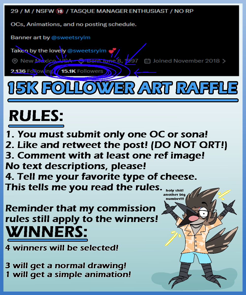 TurboTurismo's tweet photo. Hey, look! Another follower milestone raffle! 
Thank you for 15k followers!!

Follow all 4 rules and you'll be added to the Wheeldecide list when winners are chosen!

⚠️ DEADLINE IS MONDAY 28TH 12:00 MST!! ⚠️

WINNERS WILL BE PICKED TUESDAY 29TH SOMETIME AROUND 5 MST! https://t.co/8fnKoNQNvf