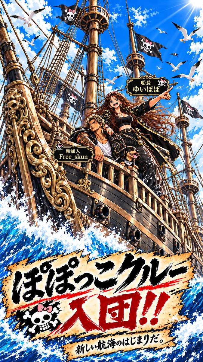 Free_Skun's tweet photo. @Ypopochamu 船長ありがとうございます🫡🏴‍☠️✨

さっそくチワックスと一緒に
乗船しました🐶

イエヅクリの実の能力で、
船が壊れても何度でも直します💪🔨

よろしくお願いします🤝✨

#ぽぽっこクルー入団 https://t.co/wEuYDWEyBD