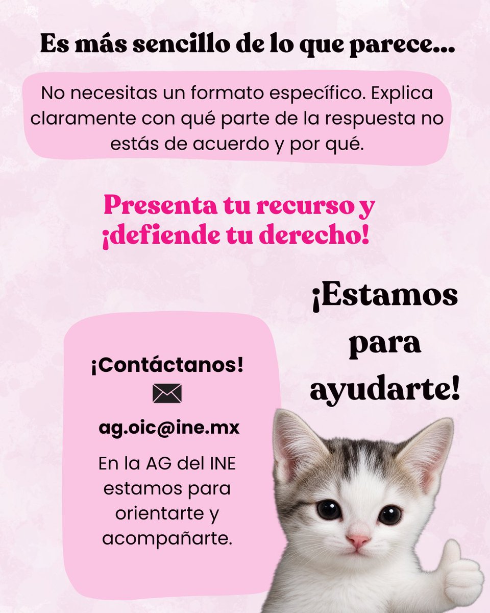 AG_INEoficial's tweet photo. #AGOrienta | ¿No estás conforme con la respuesta a tu solicitud de información? 🤔
¡Puedes presentar un recurso de revisión! 📄���
En esta infografía te explicamos cómo presentar tu recurso. 👇
📩 ¿Tienes dudas? ¡Contáctanos! 
En la AG del INE estamos para ayudarte a ejercer tu derecho de acceso a la información.
