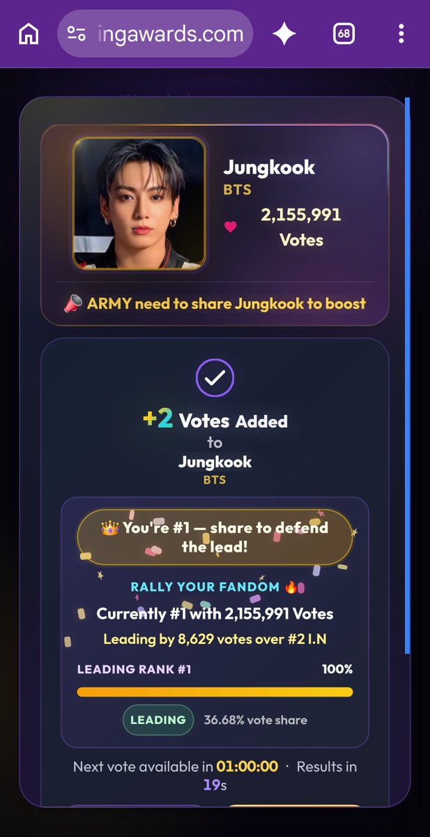 Mishusansei's tweet photo. 🚨 Calling all Jungkook lovers! Jungkook sits at #1 (2,155,977 Votes) in Most Popular Kpop Maknae 2026. Let's increase the gap! One tap = one vote. Vote + RT and rally the timeline! 🔥🗳️

https://t.co/tWzgjC4HhW https://t.co/lTetl5uPsf