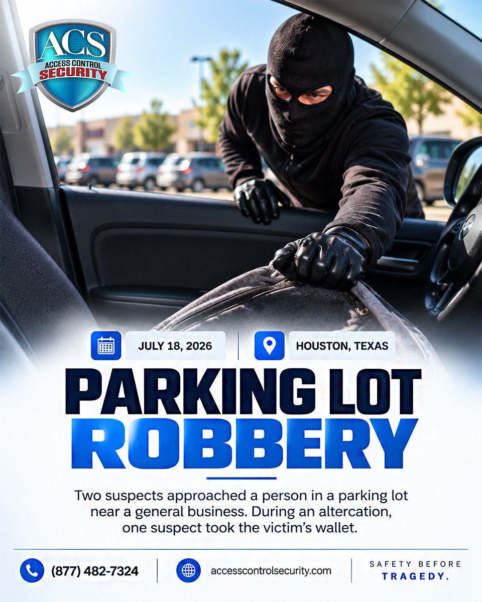 ACSguard's tweet photo. A recent robbery reported in a commercial parking lot on Federal Rd. highlights the importance of visibility and security around Houston businesses and parking areas.

📞 (877) 482-7324
🌐 https://t.co/cF1Q8Owg5C
.
.
.
#HoustonSecurity #SecurityGuards #CommercialSecurity #ACS https://t.co/lDjmrifw8T