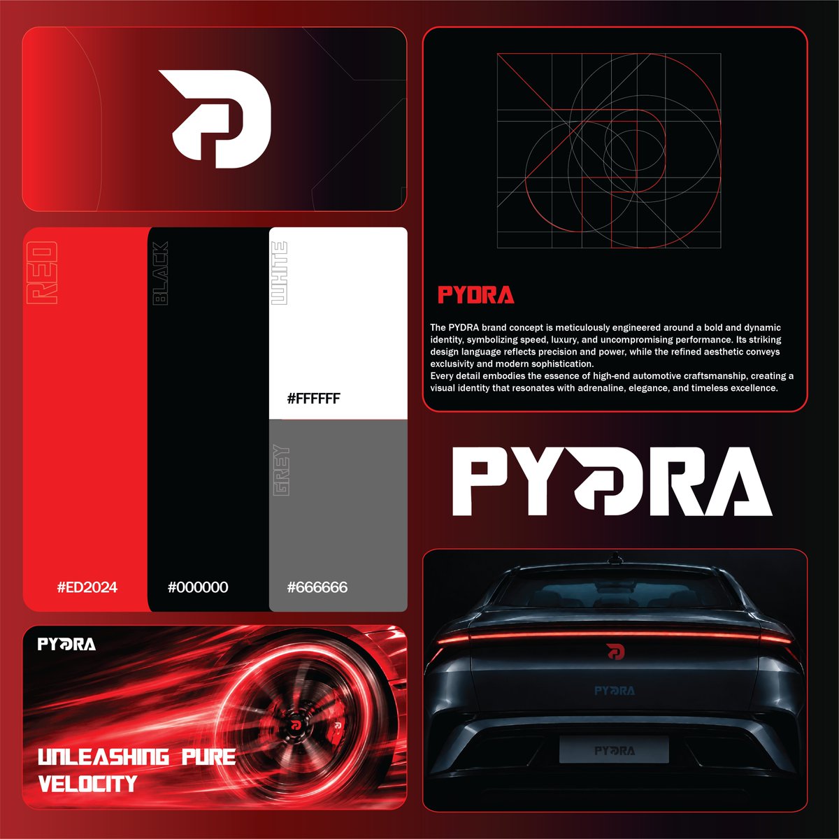 Vickytunz's tweet photo. Excited to share a first look at PYDRA - a brand identity project built around one core principle: speed above all else.
This is just the teaser. The full brand identity is coming buckle up.
Designed by @Vickytunz 
#vickytunzdzgns #brandidentity #pydra #f1racing #luxurycars https://t.co/Vm7VVnFMUv