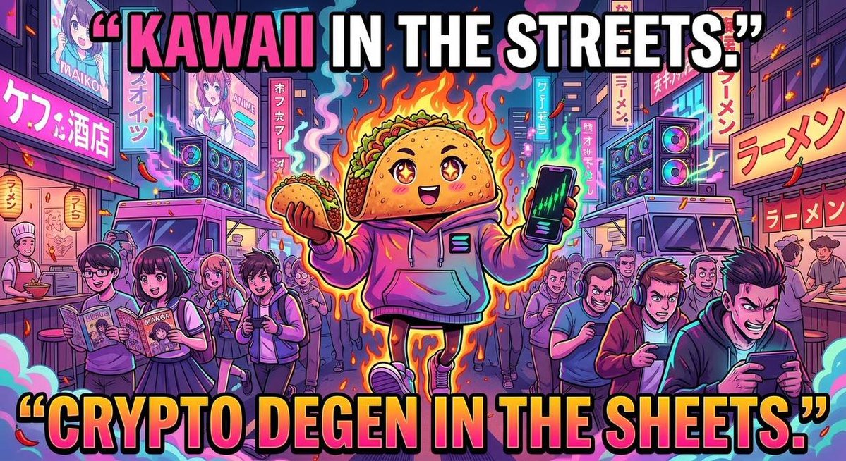 OtakuTacoCoin's tweet photo. 🌮🔥 KAWAII IN THE STREETS. DEGEN IN THE SHEETS. 🔥🌮

$OTACO just pulled up to the neon night market like it owns the timeline 😂

🌮 Taco in hand
📱 Green candles on the screen
🍜 Ramen on the side
🎮 Otakus, gamers & degens following the parade
🔥 Hot sauce levels: MAXIMUM

No sleep.
No boring vibes.
Just memes, anime, charts, and SPICE.

The kitchen is open. 👨‍🍳🌮
$OTACO stay spicy, keep cooking.