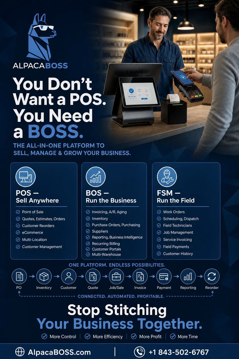 thealpacaboss's tweet photo. You don’t need another POS. You need a BOSS. 🦙
POS, BOS and FSM - connected in one platform to help you sell, manage and grow your business.
Visit https://t.co/R3E22g1brj today, and book a demo!
#AlpacaBOSS #PointOfSale #POSSoftware #Inventory #Invoicing #CRM #Marketing #POS https://t.co/n90REbQ7vx