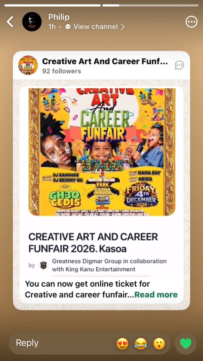 greatnessdg1's tweet photo. King Kanu Entertainment x Greatness Digmar Group presents a full day of fun, learning and creativity for the kids!
Unistar Soccer Park, Kasoa - Ofakor Friday 4th December, 2026 7:00AM - 3:00PM GH₵30 ONLY - Admit One https://t.co/UuEymYYnZR