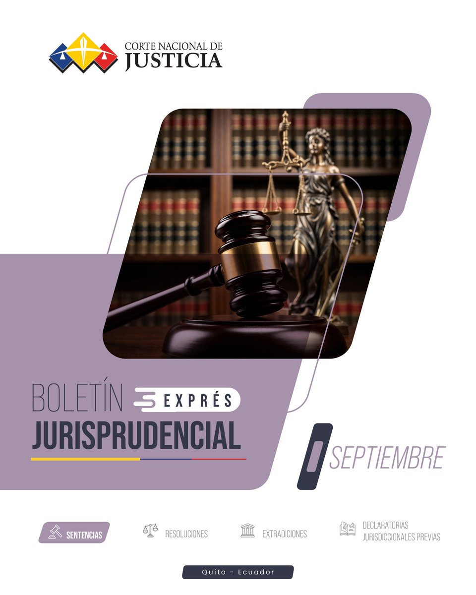 CorteNacional's tweet photo. 📚 Ya está disponible una nueva edición del Boletín Jurisprudencial Exprés.

Una selección de las decisiones relevantes de cada Sala de la @CorteNacional de Justicia, con criterios destacados que permiten comprender cómo se interpreta y aplica el derecho en casos concretos.

📌 Una lectura breve para conocer las decisiones que aportan al desarrollo de la jurisprudencia.

🔗 Léelo completo aquí: https://t.co/G144GL7JSc