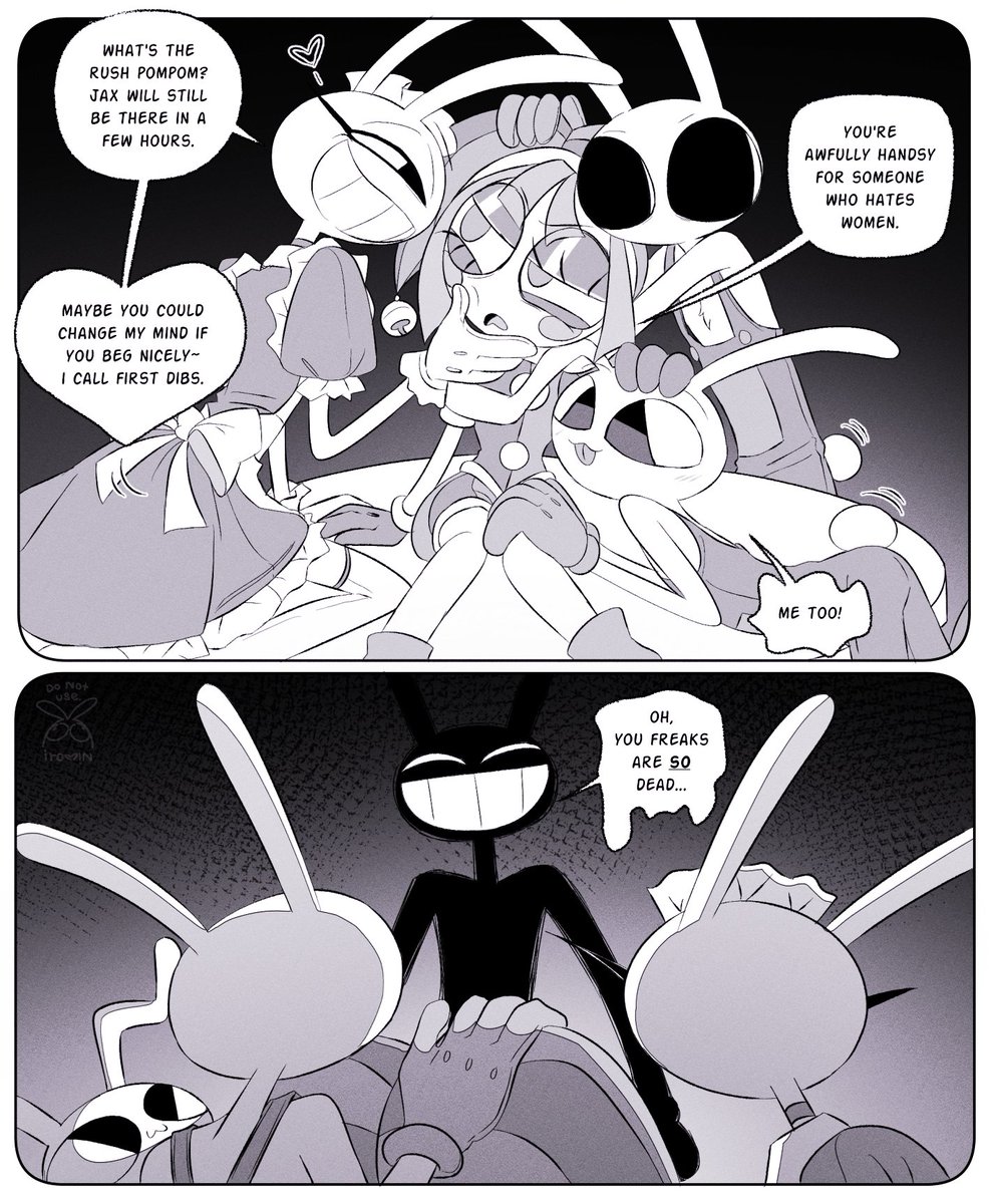 Irominn's tweet photo. Finally finished. I got inspired a while a go by @li_cocco and their super cute funny bunny drawings of the mind escape Jaxes! 💜🩷 And as I have said before, please don't use my work. Thank you. https://t.co/aJJwG1yJPX