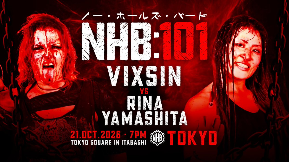 NHBTheChains's tweet photo. 【NHB:101 全カード決定！】
10月21日 #NHB101 インイタ大会の全対戦カ���ドが決定しました！
NDCラストマッチ、NHBアメリカンデスマッチタイトル戦、初の日本人対決などなど全6試合！
チケットの残席は
(9月21日AM11:00現在)
【SRS】
南・東側=完売 西・北=残5枚
【P-STANDING】
東上段=残り6枚（下段完売）
西上段=残り3枚（上段完売）
【STANDING A】
残り20枚以下
【STANDING B】完売
となっております。
まもなく完売、当日券も出ない可能性がございますので観戦を迷われてる方はお早めにご購入ください！

NHB101 ニール・ダイヤモンドカッター引退特別興行
“SAYONARA HONEY BADGER”
Tokyo Square in ITABASHI 大会
SRS席:11,000円
P-Standing:8,800円
Standing-A（南側）:6,600円
Standing-B（北側）:完売
※当日入場時に別途ドリンク代600円が必要

QRチケット（座席指定可能）
https://t.co/5bGyWEVA1a
紙チケット（方角指定可能）
https://t.co/MHCFF2eXf4
※発送通知が届きますが、紙チケットは当日引き換えとなりますので発送は行いません。