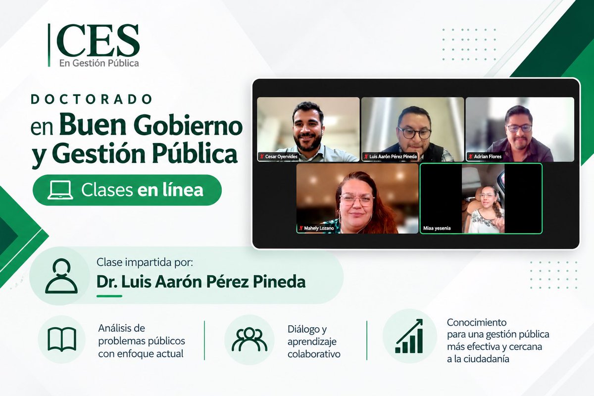 cesengp's tweet photo. 🎓 En el Doctorado en Buen Gobierno y Gestión Pública del CES seguimos generando espacios de análisis, diálogo y aprendizaje.

🏛️ Sesión de Gestión Pública, impartida por el Dr. Luis Aarón Pérez Pineda.

Formación para un mejor sector público. 📚 https://t.co/hqHYnCSmHR