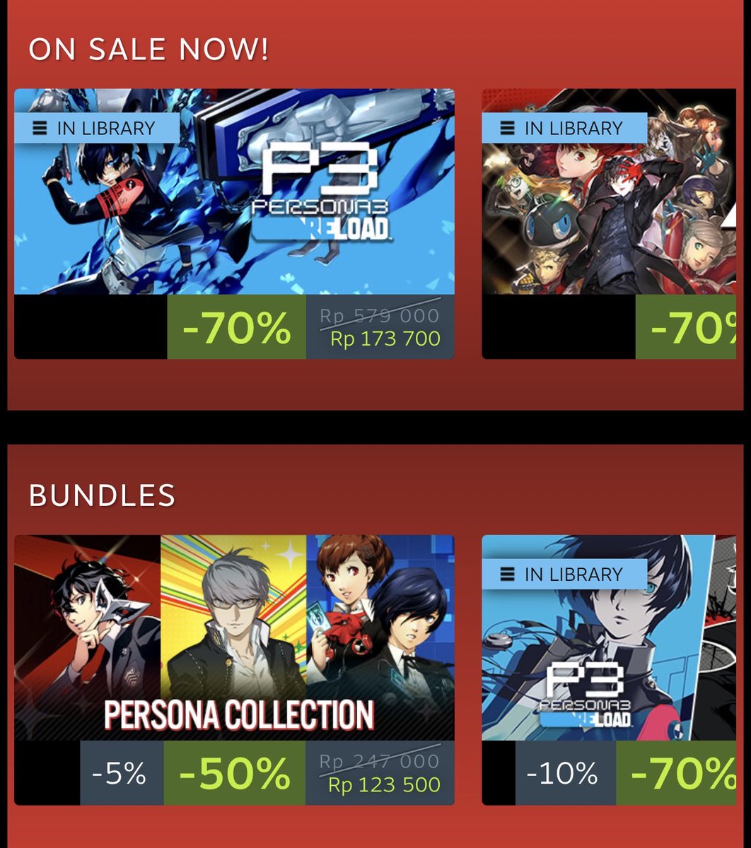 ezash's tweet photo. Jangan lupa kalo Atlus hari ini ngadain Developer Sale up to 70%

Kapan lagi kalian bisa dapet P3R &amp; P5R di harga 300rb an, Metaphor juga jadi 320rb ajah. Bahkan bundling P5R-P4G-P3P cukup jadi 123rb saja

Sikat ga sih guys~ https://t.co/NYJrVb7r56