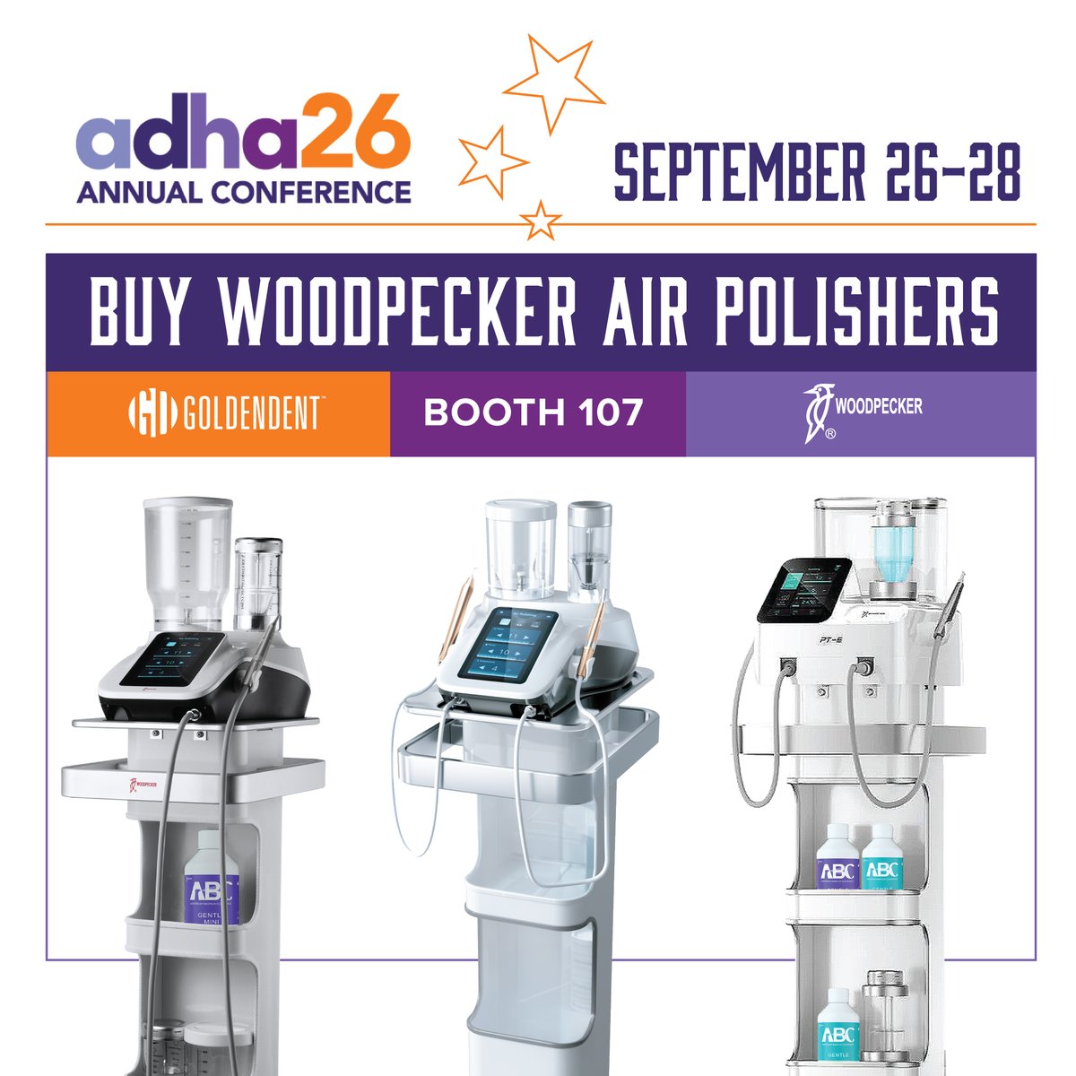 dent_golden's tweet photo. Attending #ADHA26 meeting? Interested in Air Polishing? Stop by booth 107 #woodpecker #PTE #biofilm #RDH https://t.co/kZA55bnYQr https://t.co/5OdEN30Ufq