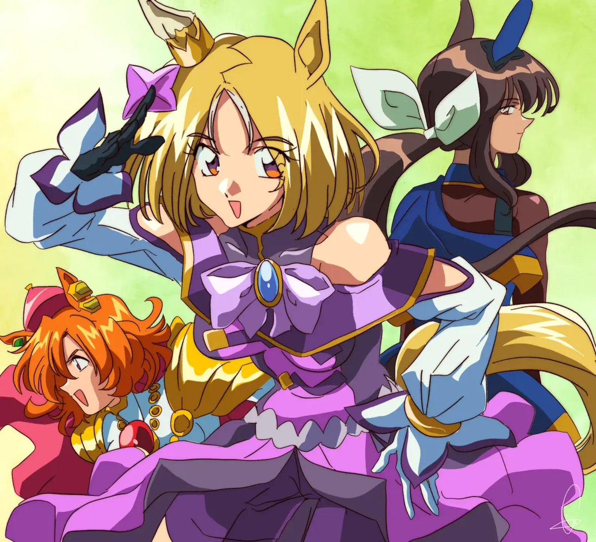 JesusSi03648872's tweet photo. Umamusume al estilo de los 90 (créditos a Alan Skyw...) 🐎💜💙💛🩷
#umamusumeprettydeeby  #umamusume https://t.co/FJRjOtNanX