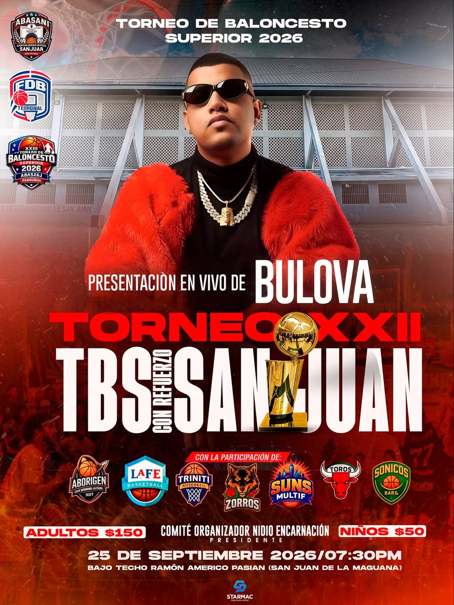 FedombalRD's tweet photo. El desarrollo del baloncesto también se vive en cada rincón del país. 🏀🇩🇴

Mañana abre sus puertas el TBS Superior de San Juan 2026, con una noche especial que contará con la presentación en vivo de Bulova. 🔥

San Juan se viste de baloncesto. 🏀❤️ https://t.co/vLuPe3peYT