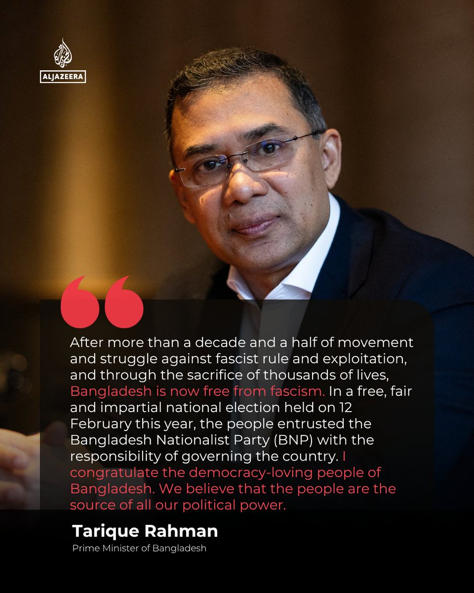 AJEnglish's tweet photo. In his first UNGA address as Bangladesh’s prime minister, Tarique Rahman hailed his country’s democratic transition, called for global disarmament and backed Palestinians’ right to self-determination and an independent state.

🔴 More on https://t.co/MbrRGkFKRg https://t.co/q7p5BQRgNc