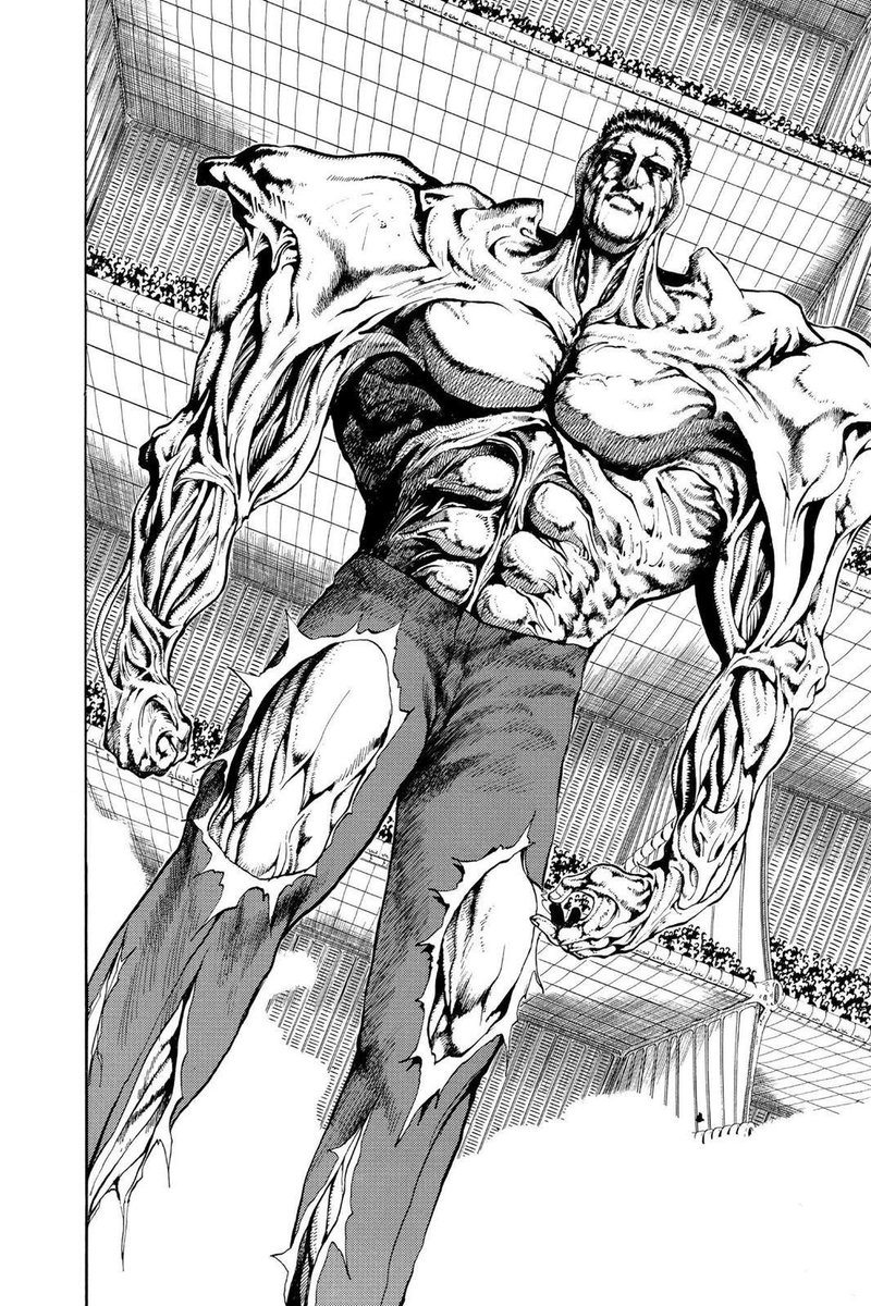 MunstaMasta's tweet photo. Idk man the fact that Togashi was drawing this motherfucker weekly does not get talked about enough, he has such a great understanding of anatomy and how to distort it to make it look disgusting, cus even though Toguro looks like this you can still tell that he used to be human https://t.co/68eDE2ADuq