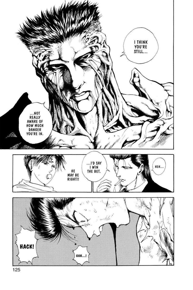 MunstaMasta's tweet photo. Idk man the fact that Togashi was drawing this motherfucker weekly does not get talked about enough, he has such a great understanding of anatomy and how to distort it to make it look disgusting, cus even though Toguro looks like this you can still tell that he used to be human https://t.co/68eDE2ADuq