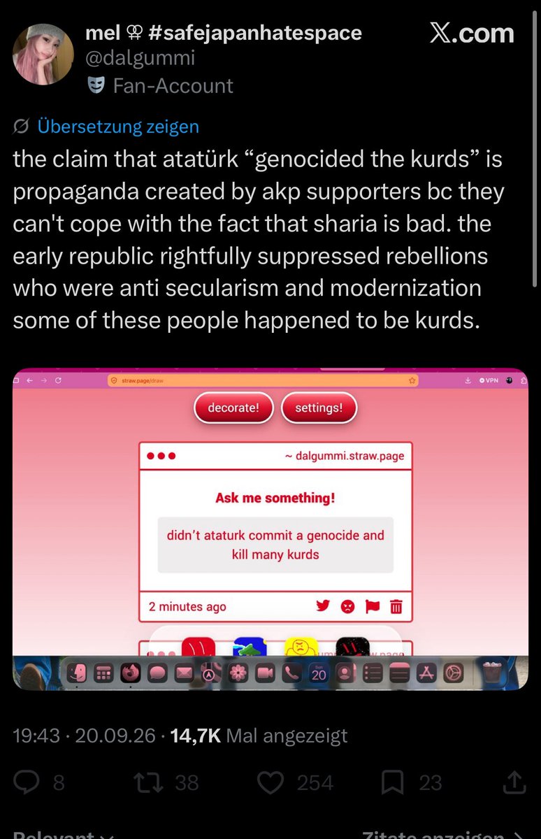 leeseoslawyer's tweet photo. Cant qrt bc im blocked due to calling her out for being a fake leftist feminist communist but this is just deeply insane you live in AUSTRIA and actually say worse genocidal denial rhetorics than even an israeli would ever do like youre evil and i hope you face racism 24/7 https://t.co/QyVvlbuV1x