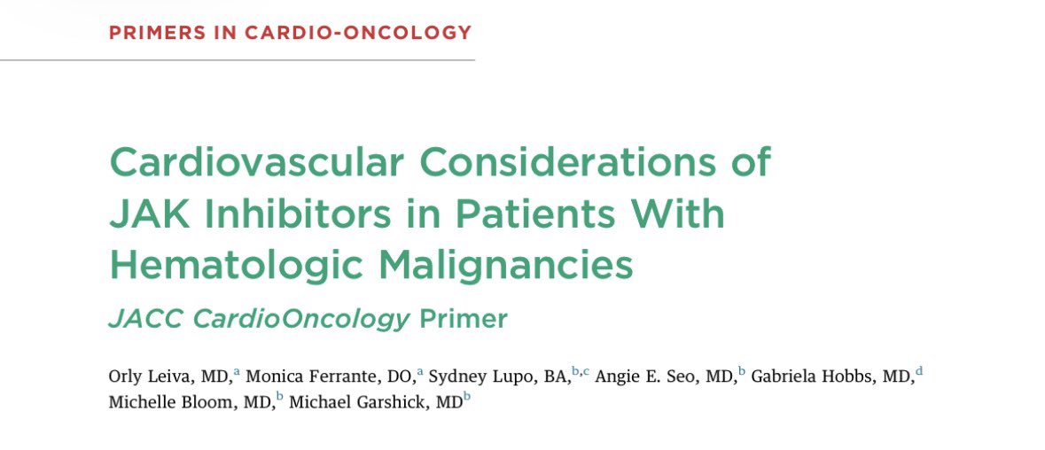 LeivaOrly's tweet photo. 🔥Hot off the press🔥

Excited to share our new @JACCJournals #cardioonc primer of the CV effects of JAK-I in heme cancers (primarily #MPNsm). In RA, JAK-I = ⬆️CV risk. InMPNs, this is more nuanced.
Great collab w/ @GillKentucky, @NYUCVDPrevent
https://t.co/sIaShnSeWv https://t.co/0T8G8Nge0R