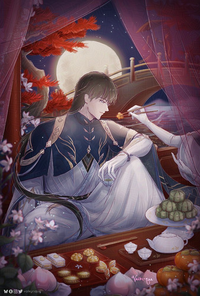 valkyrique's tweet photo. mid-autumn with zayne~ 🥮
i'm bringing him all the sweet tea snacks!

#黎深 #loveanddeepspace https://t.co/f6R8EMyEus
