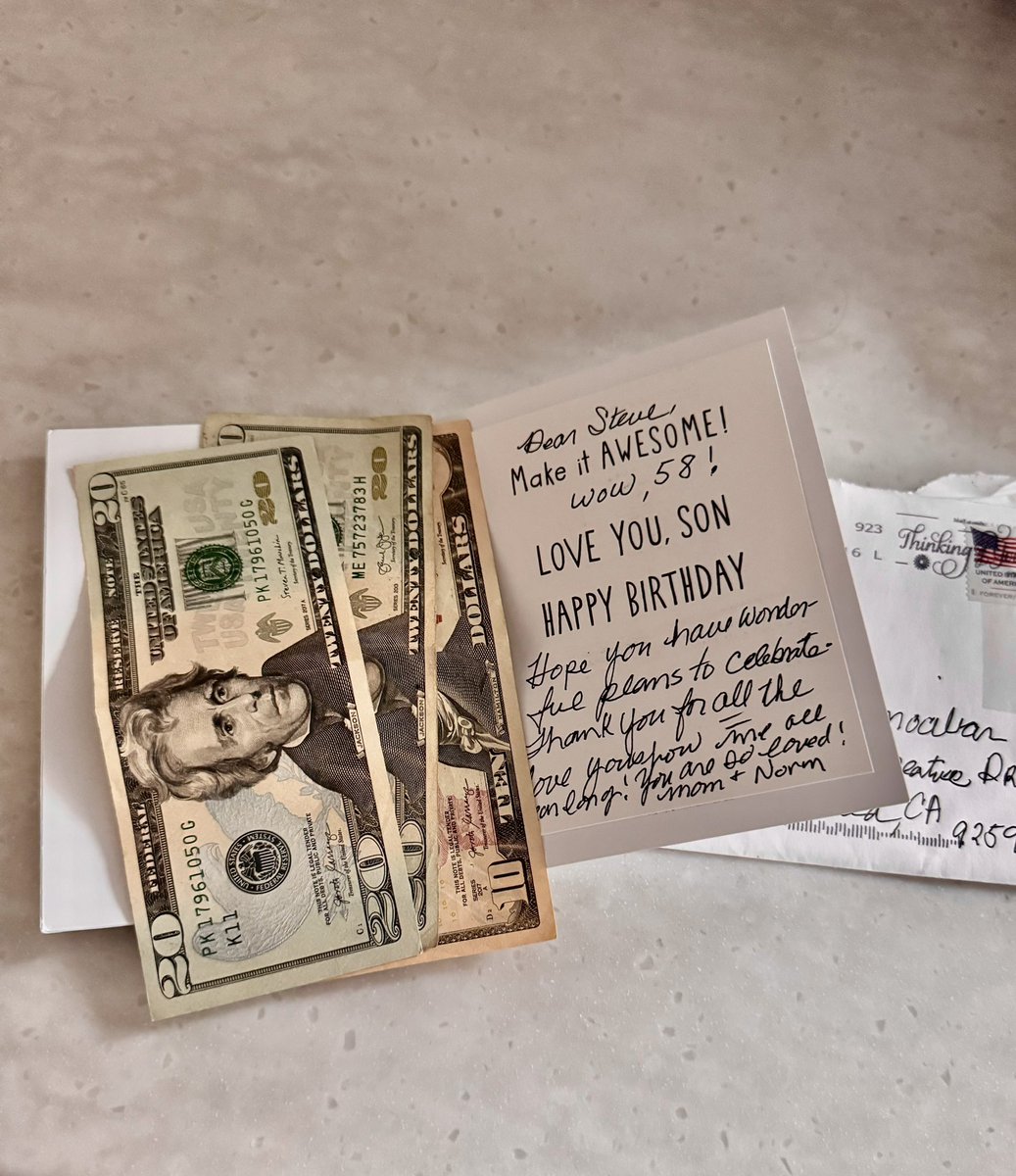 SAnocibar's tweet photo. Turning 58 next week, my mother still sends me cards with cash in it πβ€οΈ. Blessed. https://t.co/IEPwNN8vHc