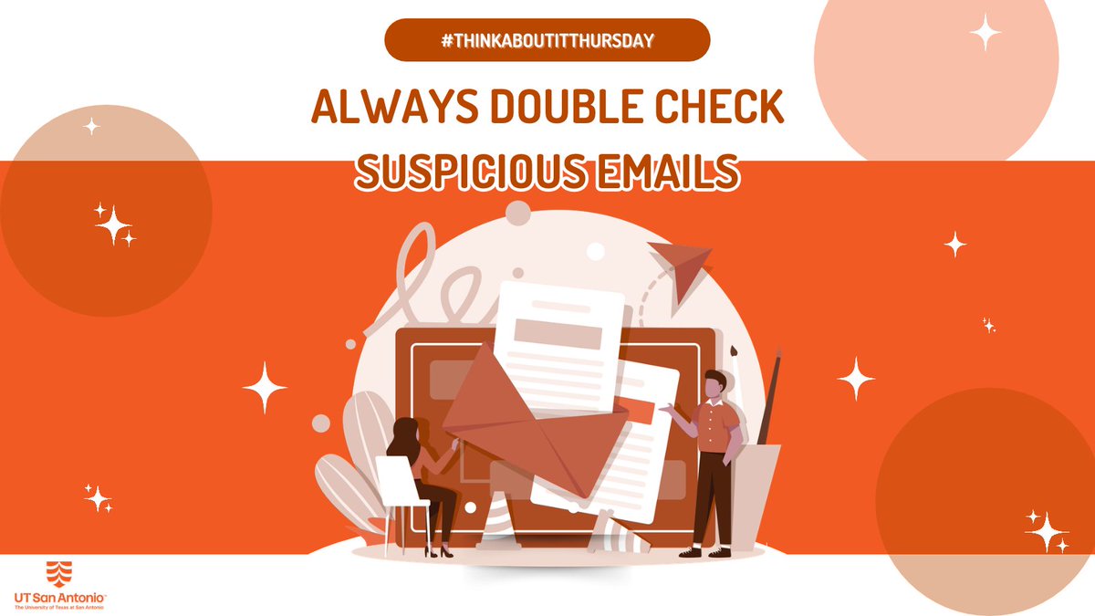 ETS_UTSA's tweet photo. Before you click, take a second look. Cybercriminals often disguise phishing emails as messages from professors, financial aid, internships, or campus offices. Check the sender, links, &amp; requests for personal info. A few extra seconds can protect your grades, finances, and data. https://t.co/5sNxpu8lct