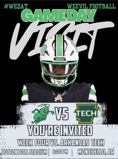 PoeBrady74's tweet photo. I appreciate the invite from @CoachTorrain and @Coach__Hinson to attend the @WeevilFootball game against Arkansas Tech. Looking forward to spending the evening in Weevil Country! #aintnothingmoreevil #EatEmUp
@PrepRedzoneAR @SamMoraJr @CoachGGoff https://t.co/X14VsA55cN