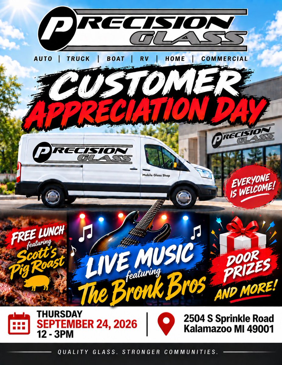 GetMyGlass's tweet photo. You’re invited!!! #precisionglass #customerappreciationday #kalamazoo #battlecreek #fortwayne https://t.co/hH7oIxcf1V