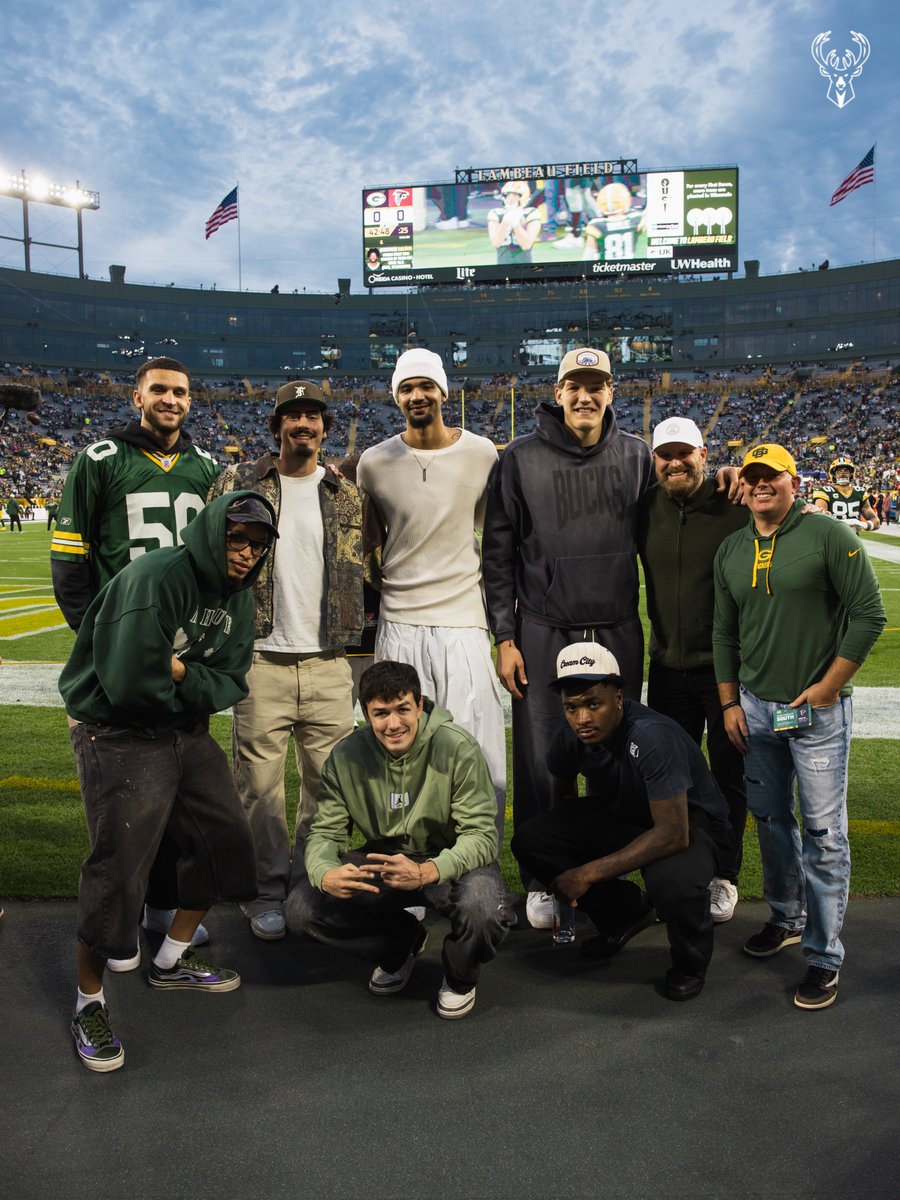 Bucks's tweet photo. Squad pulled up to watch the Packers! 🏈 https://t.co/sPve18xEu7