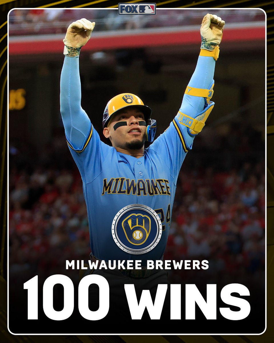 MLBONFOX's tweet photo. The @Brewers are the first team to reach the 100-win mark this season!

It's the first time in franchise history Milwaukee has recorded 100 wins in a season 💯 https://t.co/nwKVo8JM9Z