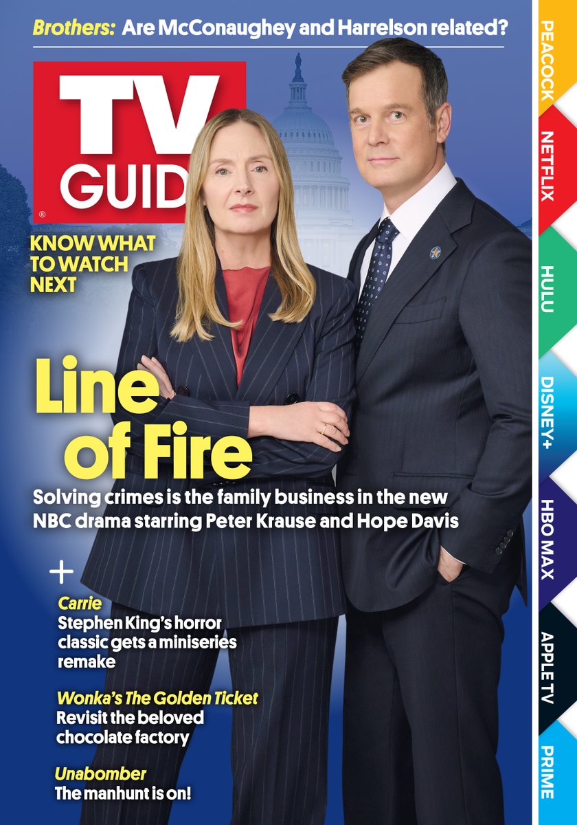 TVGuideMagazine's tweet photo. Solving crimes is the family business in #LineOfFire, starring Peter Krause and Hope Davis. Learn more about the new NBC drama in the latest issue of TV Guide Magazine. https://t.co/IPYjwJDGDR