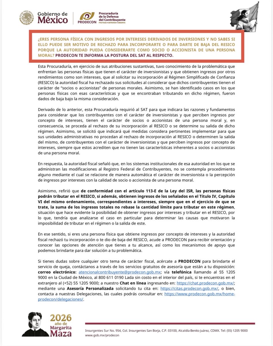 LuisPadronV's tweet photo. 🔴 #AlertaFiscal | ¿Te sacaron de RESICO por invertir?

Tener inversiones y recibir intereses NO te convierte automáticamente en socio o accionista.

El propio SAT confirmó que puedes obtener intereses y tributar en RESICO, si cumples los requisitos.

Invertir tu dinero no debería costarte el RESICO.

Avisados están!

#LaVozDelFiscalista