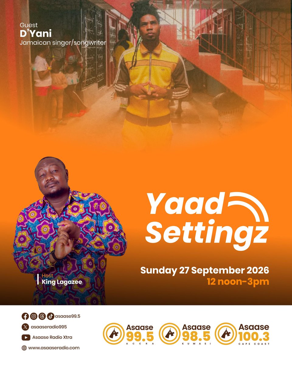 KingLagazee's tweet photo. One on one with @TrulyDyani Jamaican singer &amp; songwriter on #YaadSettingz on @AsaaseRadio995 With @KingLagazee live via zoom

Sun 27th Sept 26

Time: 12pm - 3pm GMT

Listen: https://t.co/s9u3E1dOpZ

Stream: https://t.co/mJail4fuBB

#AsaaseRadio #LagazeeSoundIntl #GlobalSettingz https://t.co/FeQeUzXaai