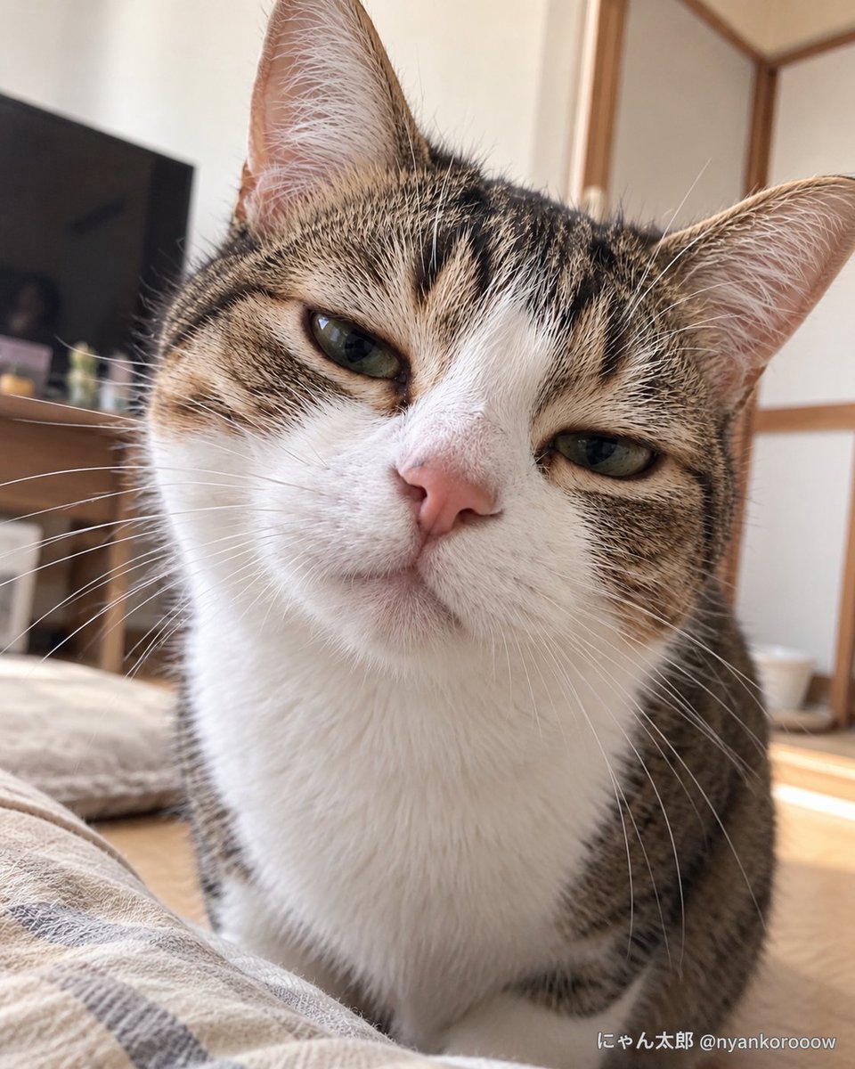 nyankorooow's tweet photo. 飼い主の休日を察した時の圧がすごい。 https://t.co/qMgk8sC99i