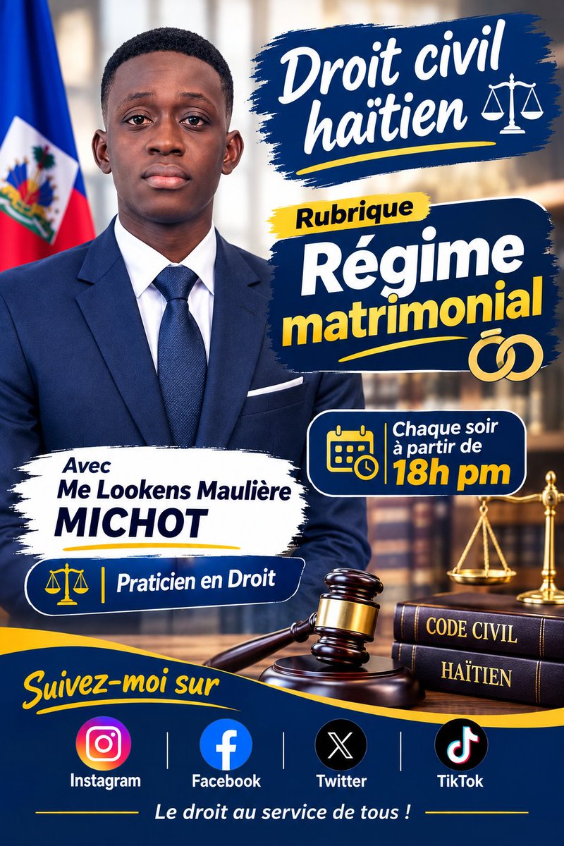 LookensM's tweet photo. Bonsoir à toutes et à tous, chers followers ! 👋🇭🇹

Après une longue pause, je suis heureux de vous retrouver avec le grand retour de votre rubrique « Droit Haïtien ». ⚖️📚

Nous allons continuer à parler du droit haïtien. https://t.co/yMxlouB7AB
