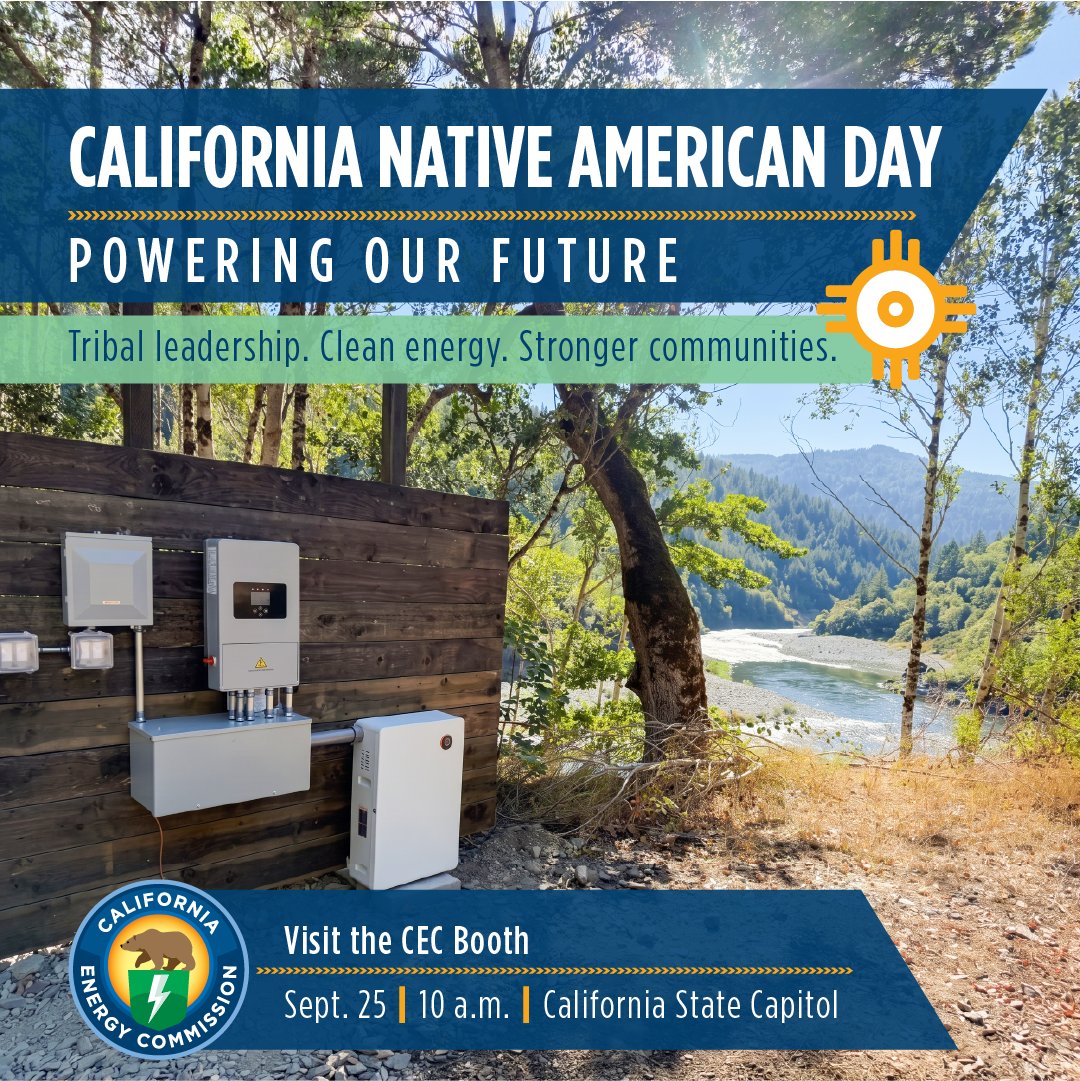 CalEnergy's tweet photo. California Native American Day is here, and California’s Tribal Nations are helping power our future.

Celebrating at the State Capitol today? Stop by the CEC booth starting at 10 a.m.!

Explore our Tribal Energy Sovereignty series: https://t.co/KdBARVGhrl https://t.co/6XMqgRySQ0