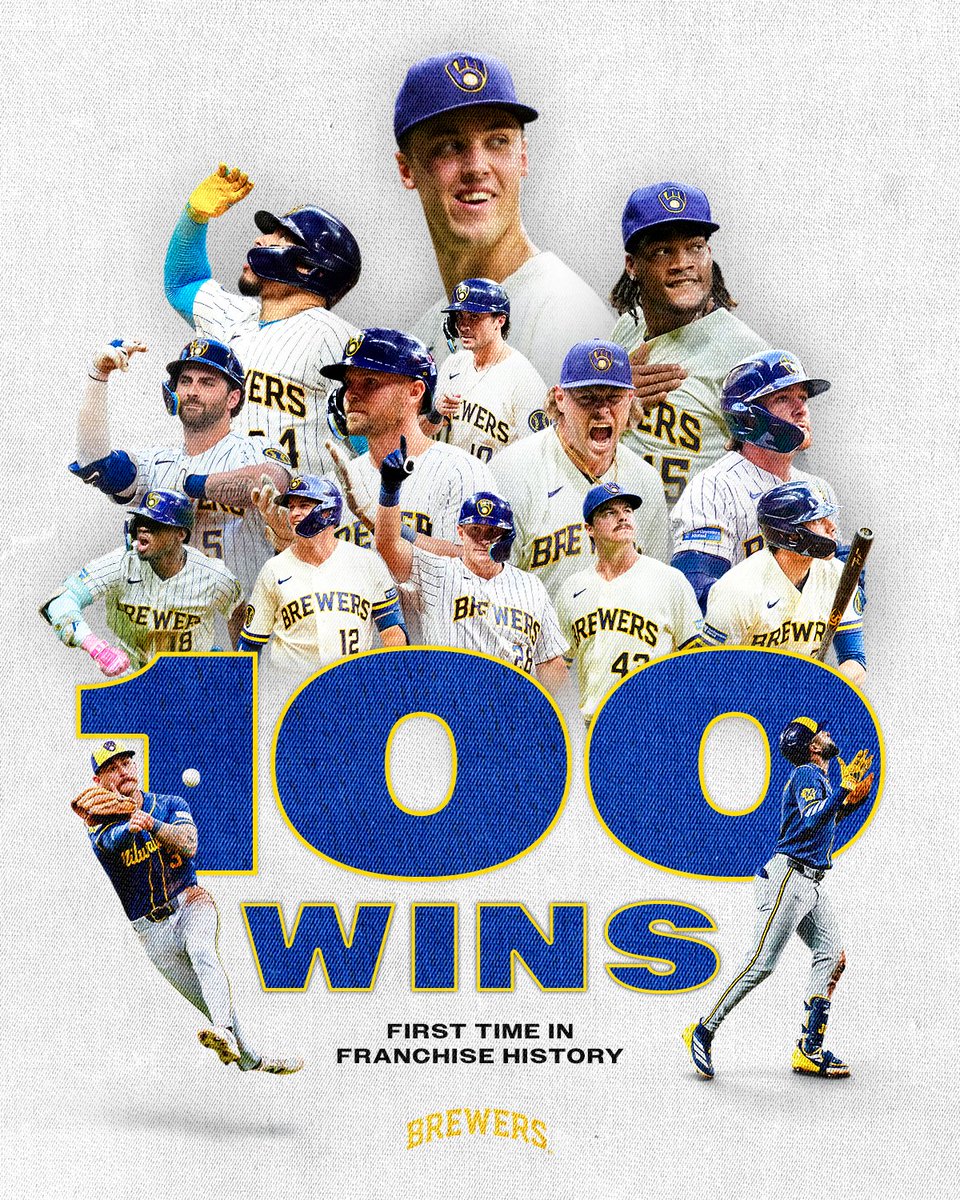 Brewers's tweet photo. THE NEWEST MEMBER OF THE 100-WIN CLUB https://t.co/qHgNfI5sl6