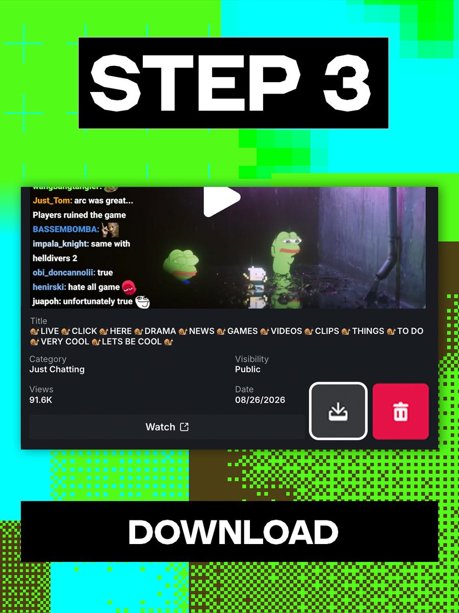 kick's tweet photo. you can now download your VODs straight from kick https://t.co/ul3vjpilyQ