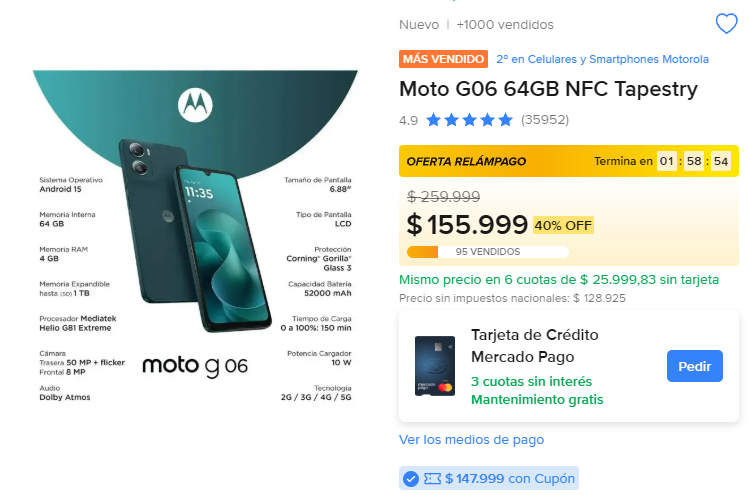 Finanzasbyjess's tweet photo. SUPER OFERTA en MERCADO LIBRE 🔥

Moto G06 con cupón a solo $147.999 DURA 2 HORAS
https://t.co/Q8JWz30TKD 👈🏻 https://t.co/UFL7gFT8Uo