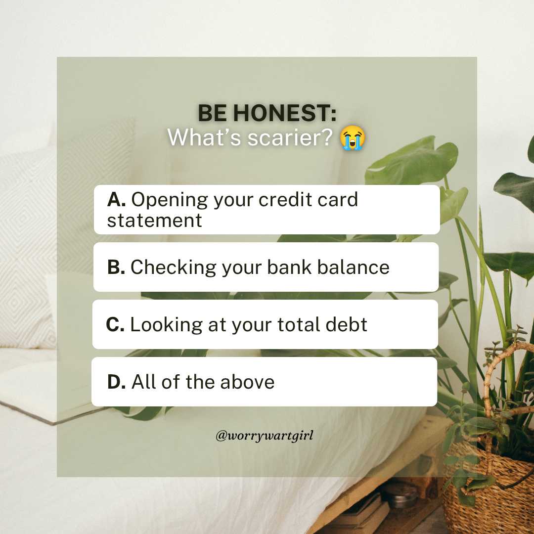 worrywarthere's tweet photo. Be honest: What’s scarier? 😭

A. Opening your credit card statement

B. Checking your bank balance

C. Looking at your total debt

D. All of the above

Drop your letter below! 👇

#WorrywartQuestion #MoneyTalks #FinancialLiteracy #Adulting101 #PersonalFinance https://t.co/yMEH1lLip7
