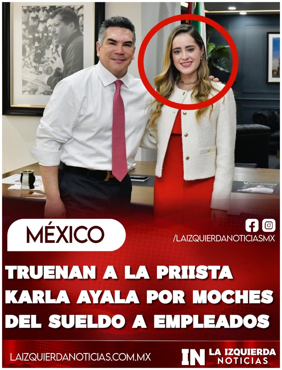 IzqNoticiasMx's tweet photo. ¡CORRUPCIÓN BESTIAL! La priista Karla Ayala tendrá que sentarse ante una jueza el 29 de septiembre por un presunto abuso de autoridad. El caso nació tras la denuncia de una excolaboradora, quien la acusó de exigirle 13 mil pesos mensuales para conservar su chamba. Ahora la exdiputada tendrá que dar la cara ante la justicia. Del PRI para el pueblo… puro descontón al sueldo.