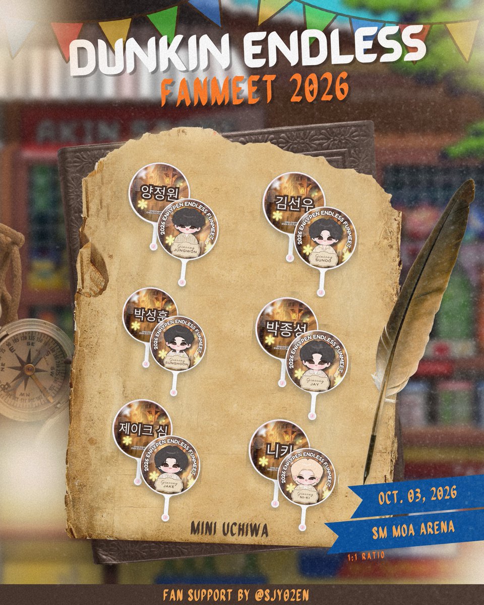 sjy02en's tweet photo. ͙͘͡★ ENHYPEN DUNKIN FANMEET MINI UCHIWA FREEBIES
— fan support by @sjy02en

- like and rt ✰
- 1:1 ratio 
- limited qty 
- location: TBA 

#DunkinPH_ENDLESS #ENDLESSFunMeet #ENHYPEN #SUNOO #JUNGWON #JAKE #JAY #NIKI #SUNGHOON https://t.co/nLEDMKEDnt